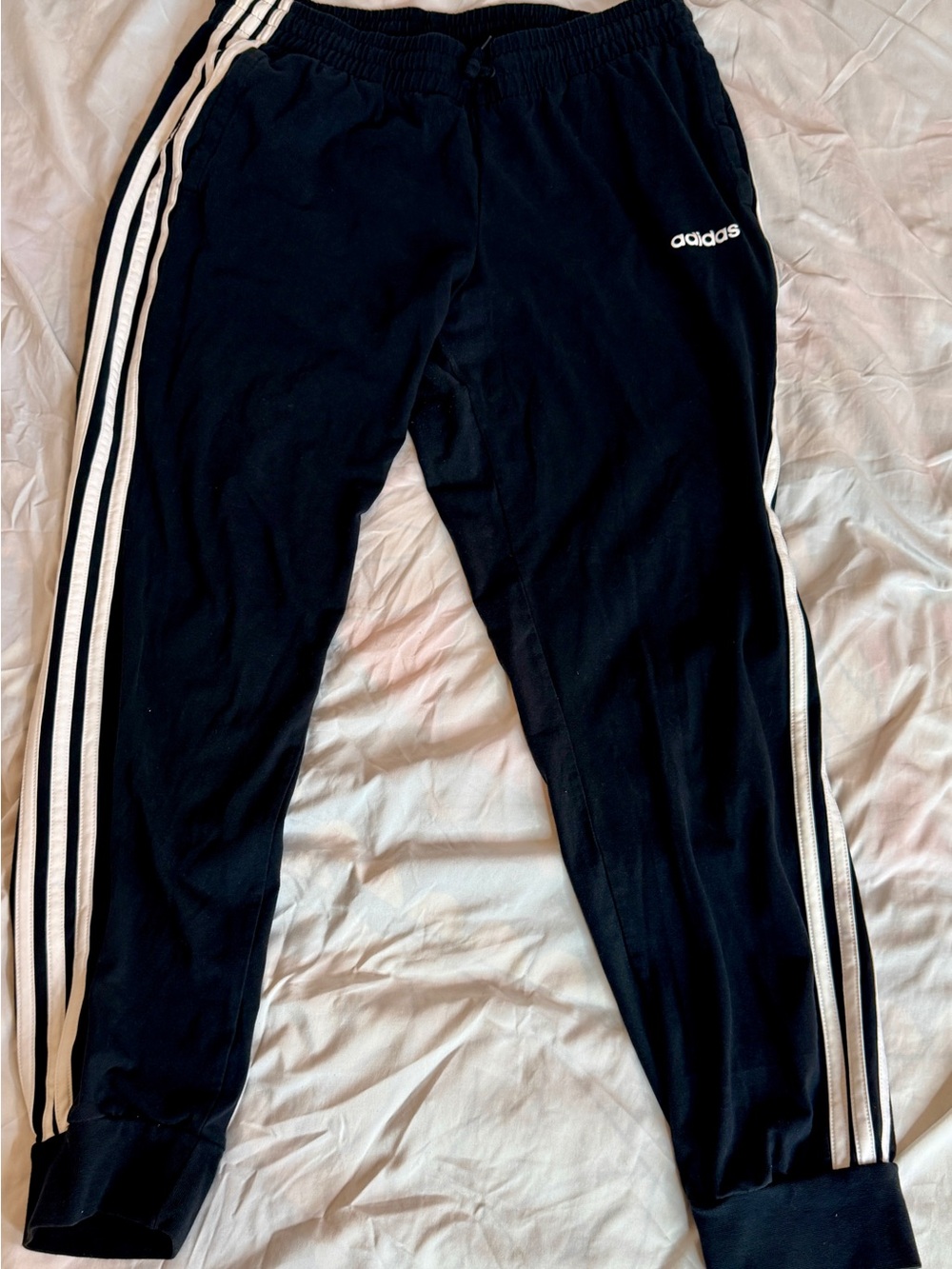 adidas Kids Navy Black Joggers with White Side Stripes